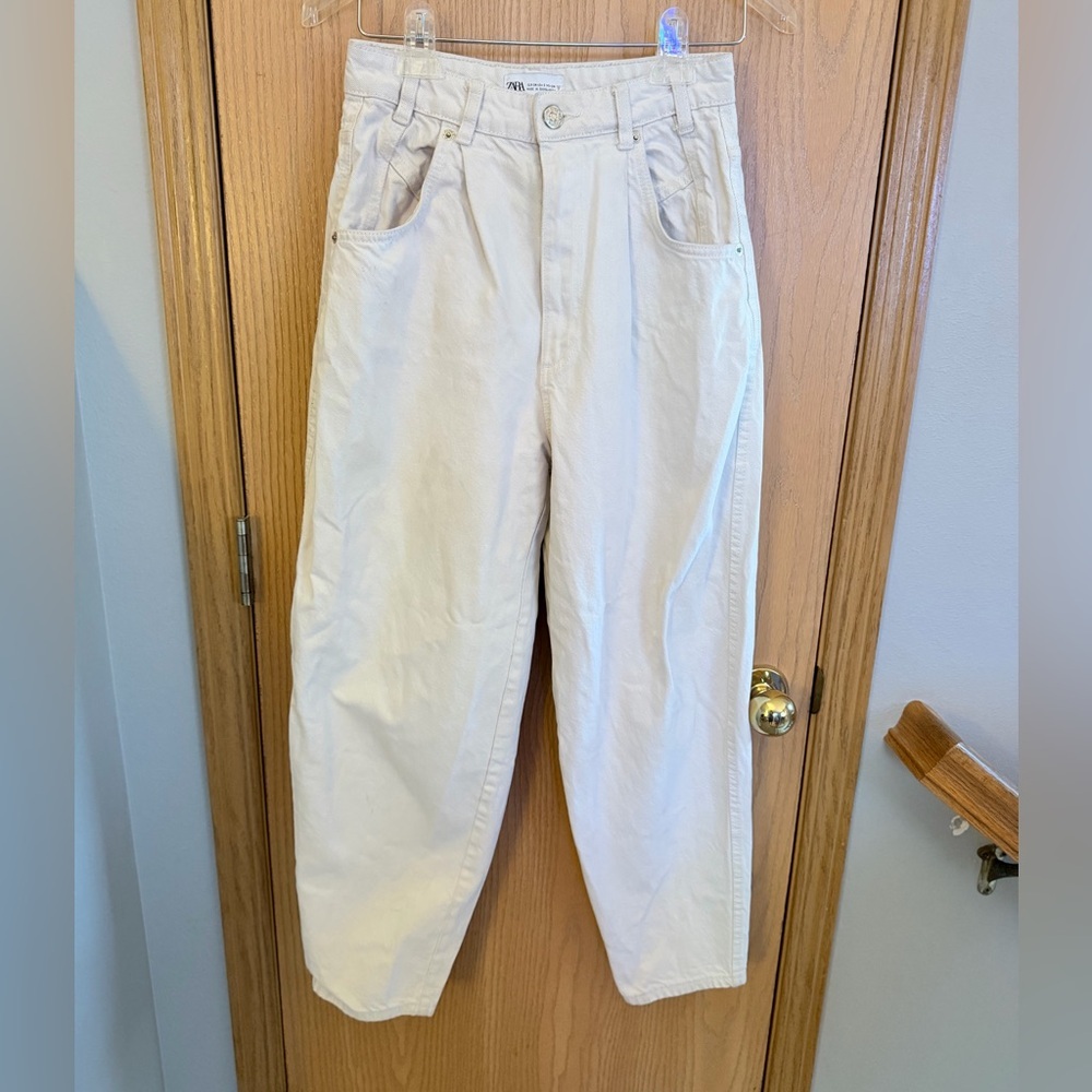 Zara Cream Boot Cut Cotton Pants